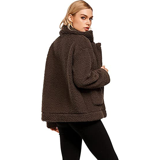 Casual Lapel Fleece Fuzzy Faux Shearling Zipper Coat
