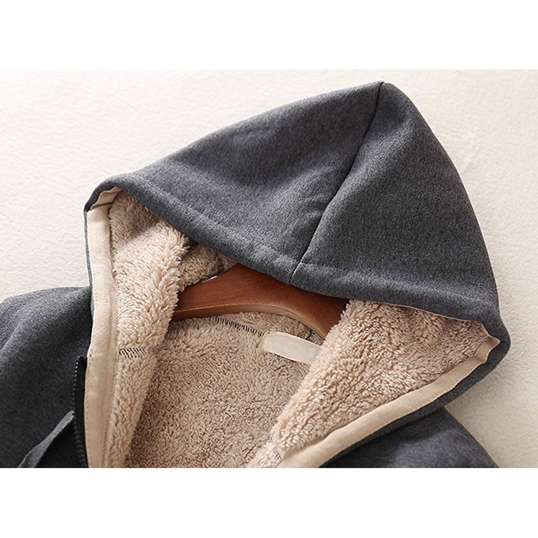 Casual Winter Warm Sherpa Lined Zip Up Hooded Sweatshirt Jacket