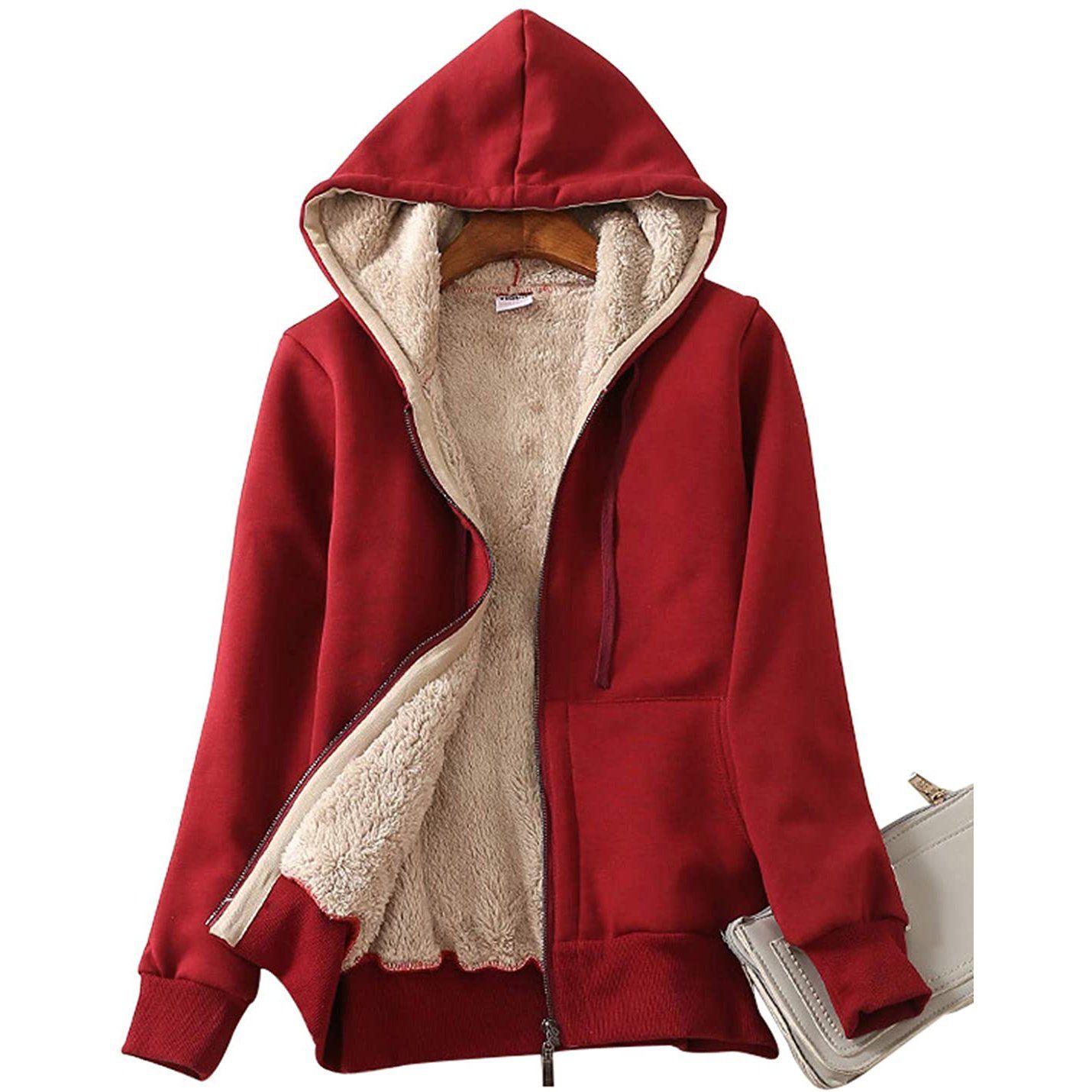 Casual Winter Warm Sherpa Lined Zip Up Hooded Sweatshirt Jacket