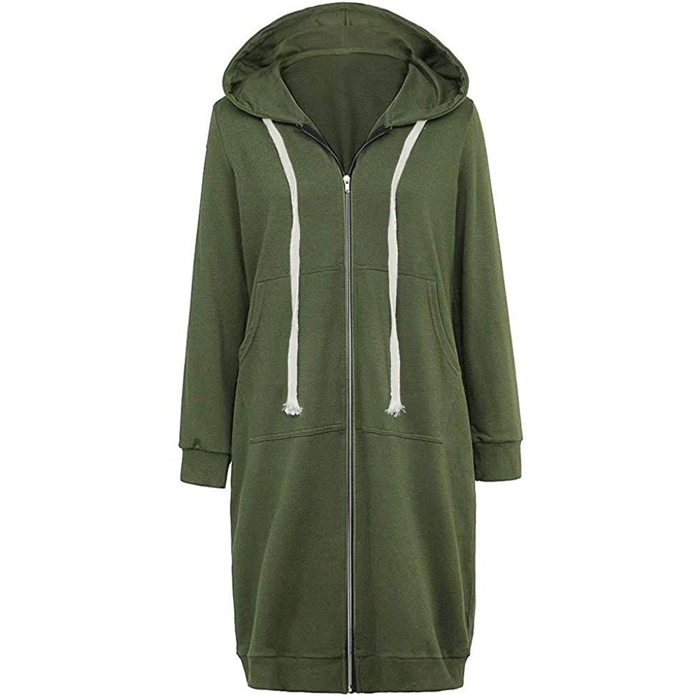 Casual Zip up Hoodies Long Tunic Sweatshirts Jackets Fashion Plus Size Hoodie with Pockets