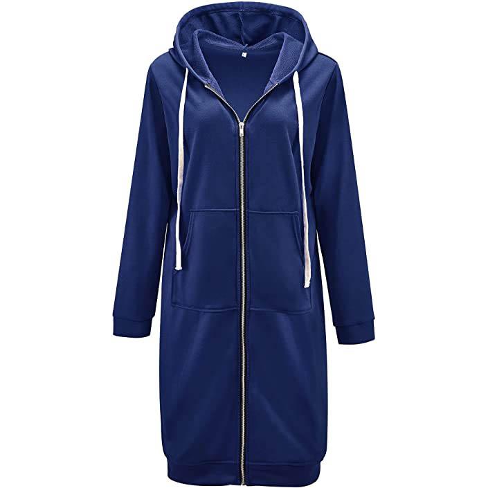 Casual Zip up Hoodies Long Tunic Sweatshirts Jackets Fashion Plus Size Hoodie with Pockets