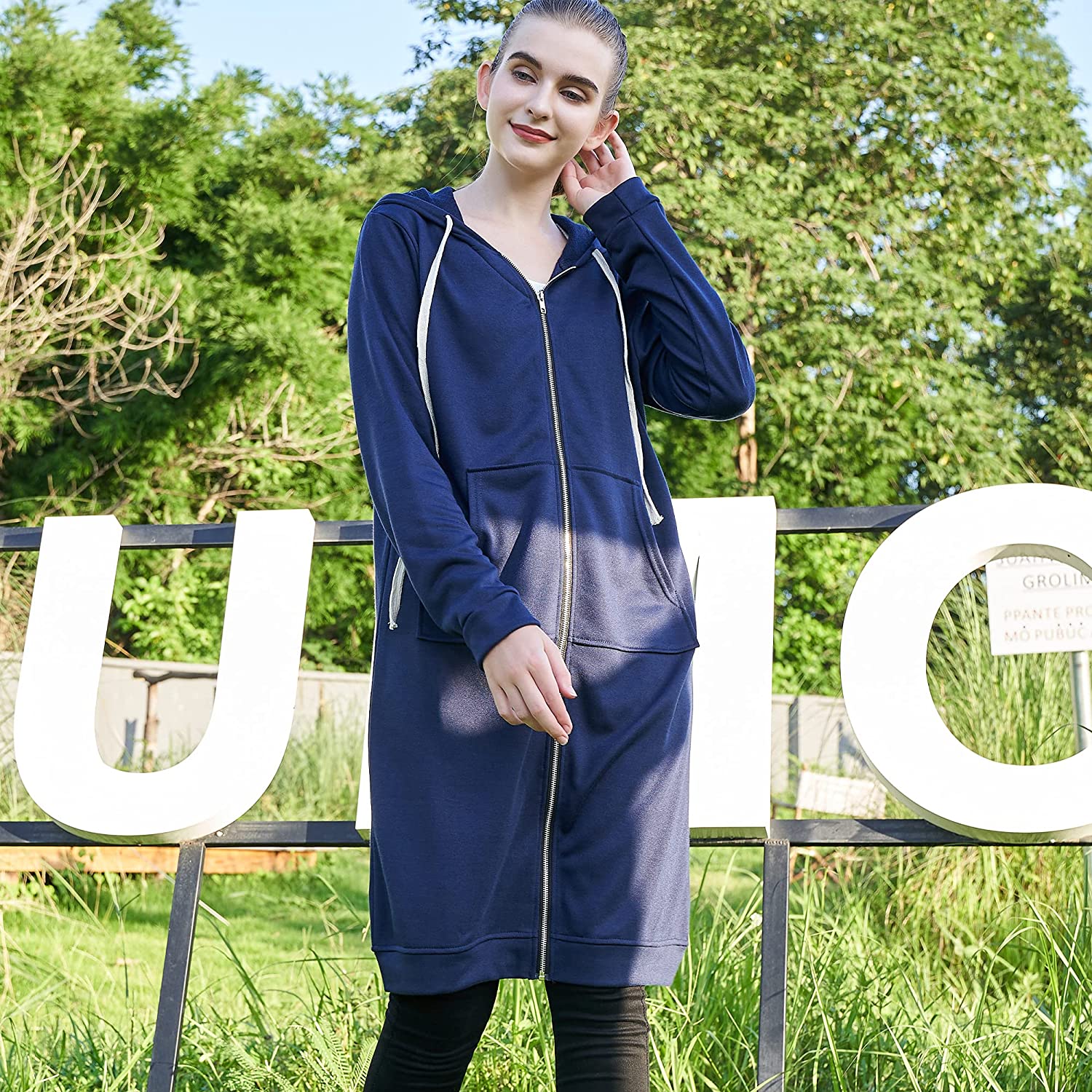Casual Zip up Hoodies Long Tunic Sweatshirts Jackets Fashion Plus Size Hoodie with Pockets