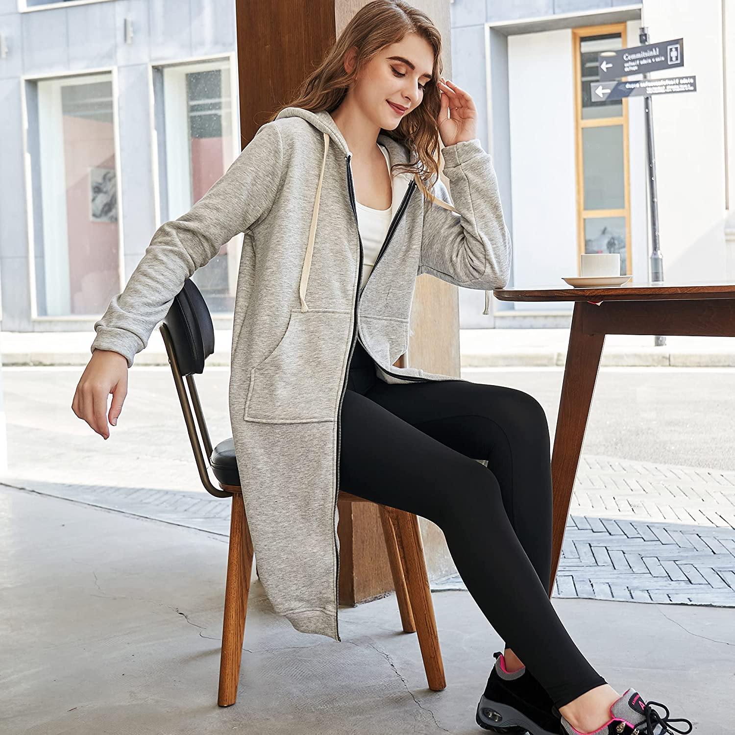 Casual Zip up Hoodies Long Tunic Sweatshirts Jackets Fashion Plus Size Hoodie with Pockets