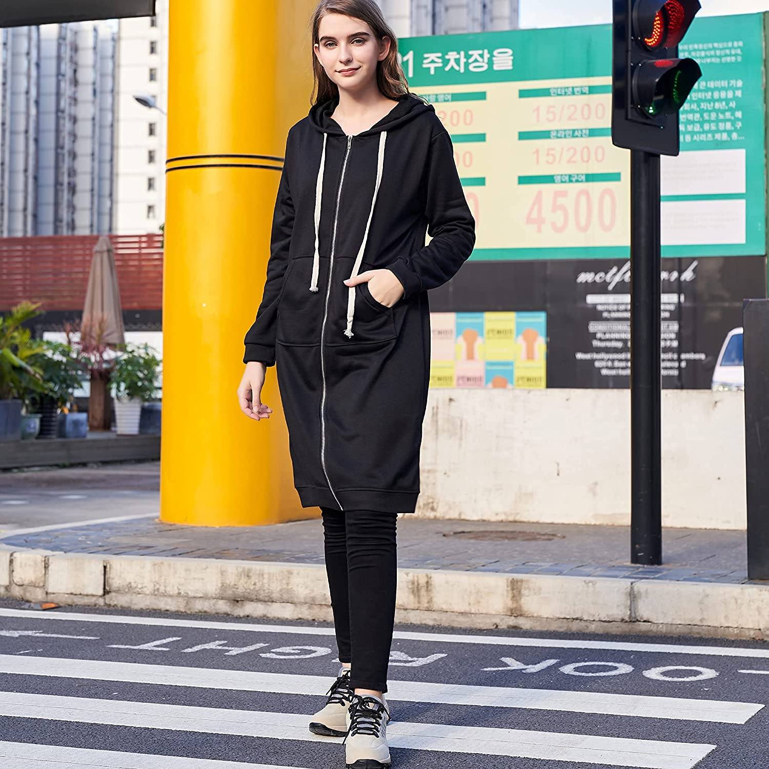 Casual Zip up Hoodies Long Tunic Sweatshirts Jackets Fashion Plus Size Hoodie with Pockets
