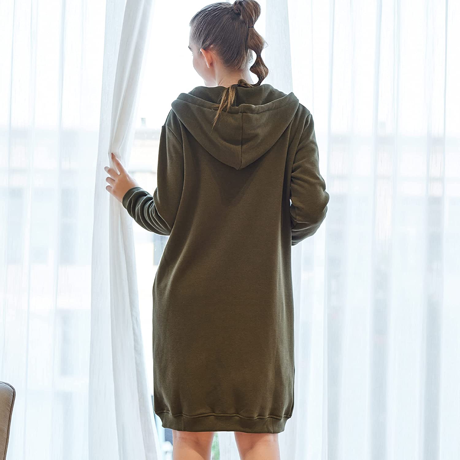 Casual Zip up Hoodies Long Tunic Sweatshirts Jackets Fashion Plus Size Hoodie with Pockets