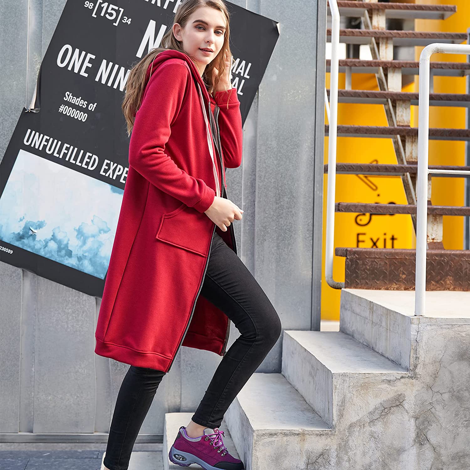 Casual Zip up Hoodies Long Tunic Sweatshirts Jackets Fashion Plus Size Hoodie with Pockets