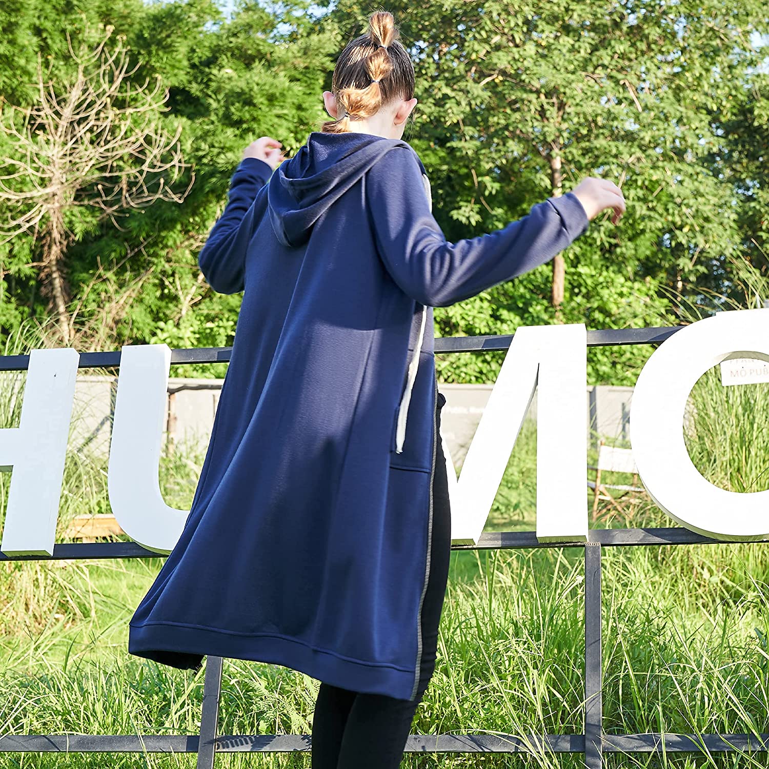 Casual Zip up Hoodies Long Tunic Sweatshirts Jackets Fashion Plus Size Hoodie with Pockets