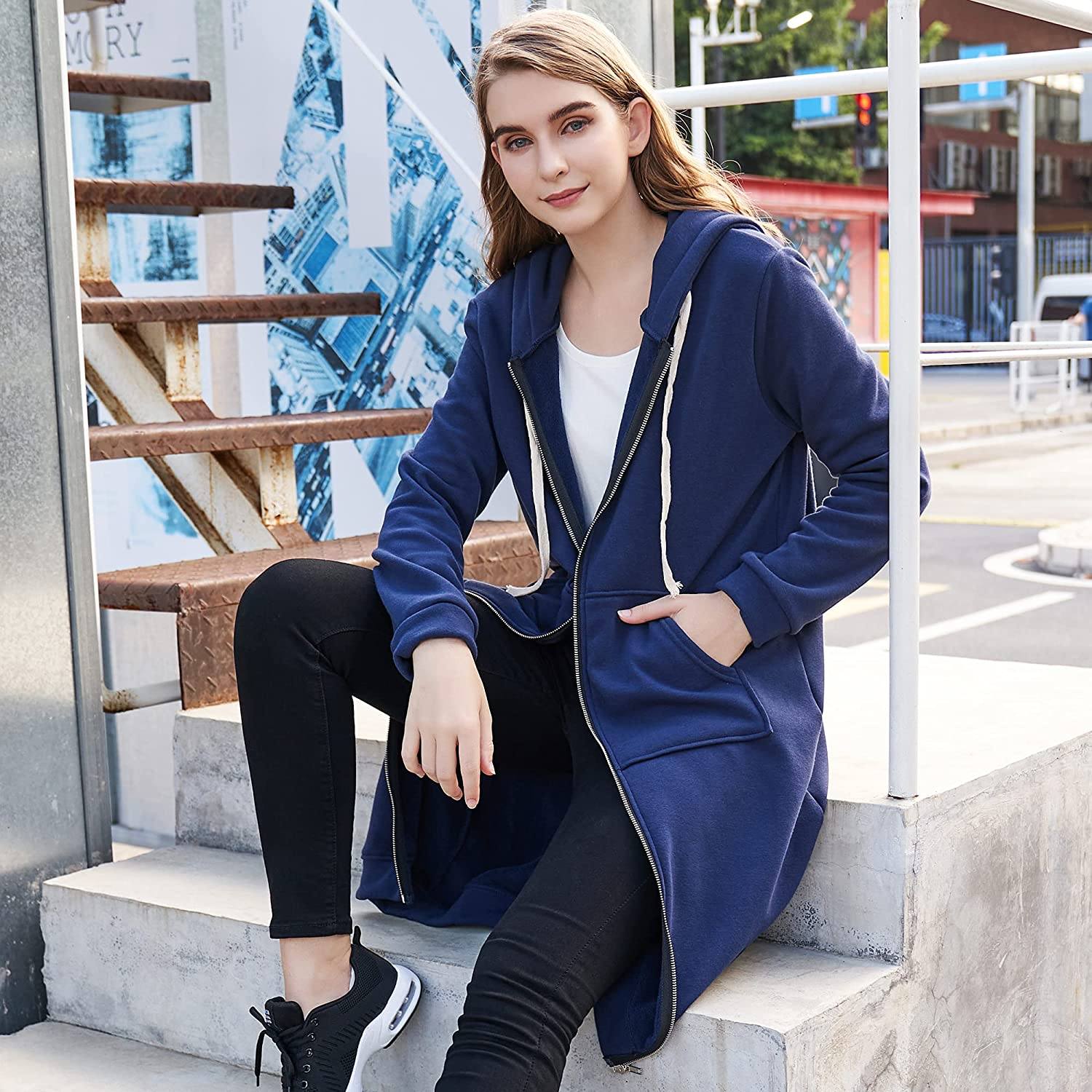 Casual Zip up Hoodies Long Tunic Sweatshirts Jackets Fashion Plus Size Hoodie with Pockets