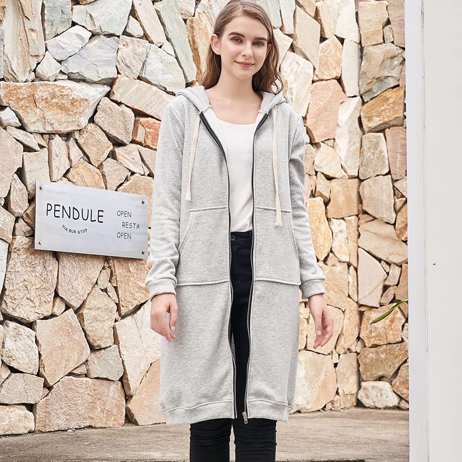 Casual Zip up Hoodies Long Tunic Sweatshirts Jackets Fashion Plus Size Hoodie with Pockets