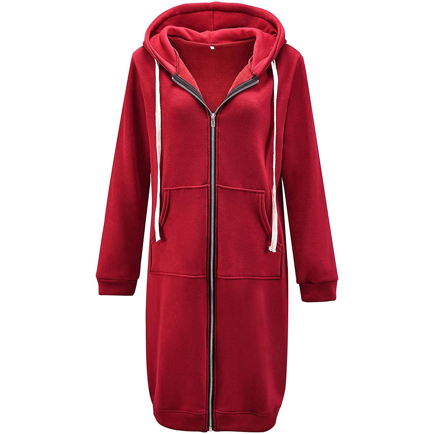 Casual Zip up Hoodies Long Tunic Sweatshirts Jackets Fashion Plus Size Hoodie with Pockets