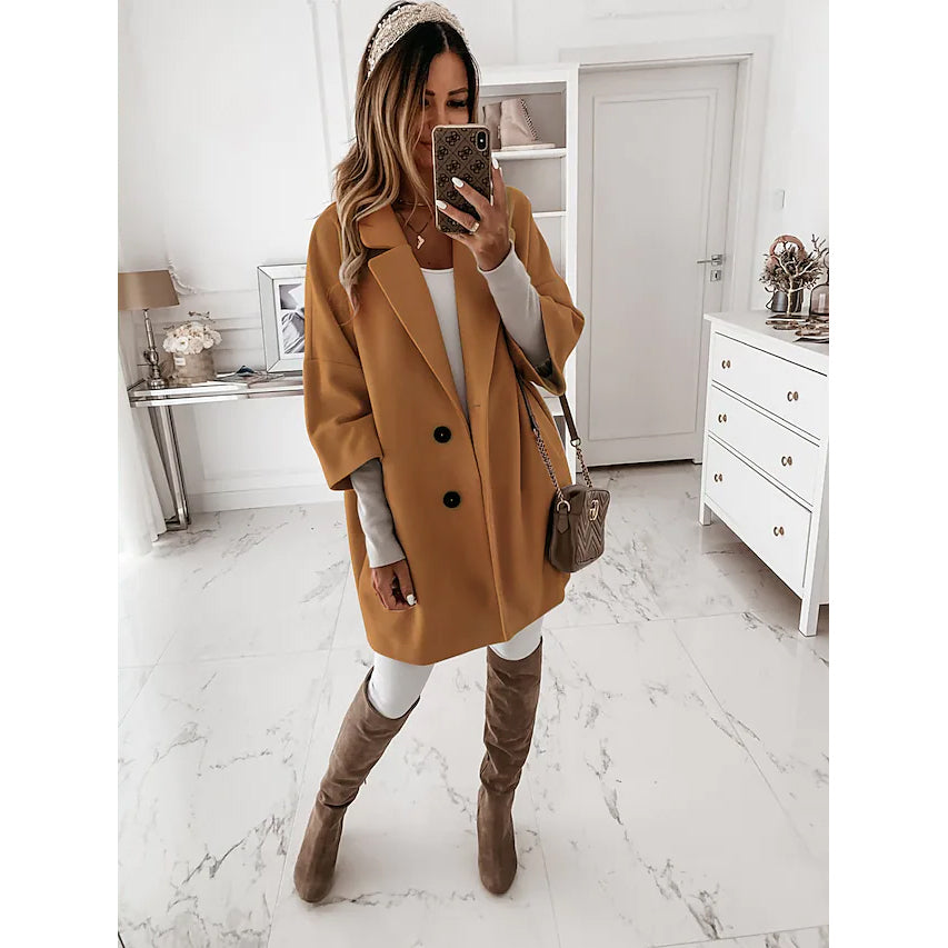 Coat Shacket Jacket Long Sleeve Solid Color Oversized