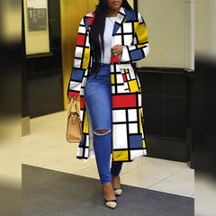 Colored Geo Turn Down Collar Trench Coat