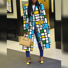 Colored Geo Turn Down Collar Trench Coat
