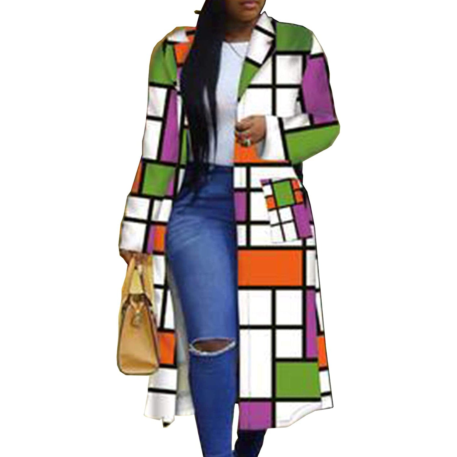 Colored Geo Turn Down Collar Trench Coat