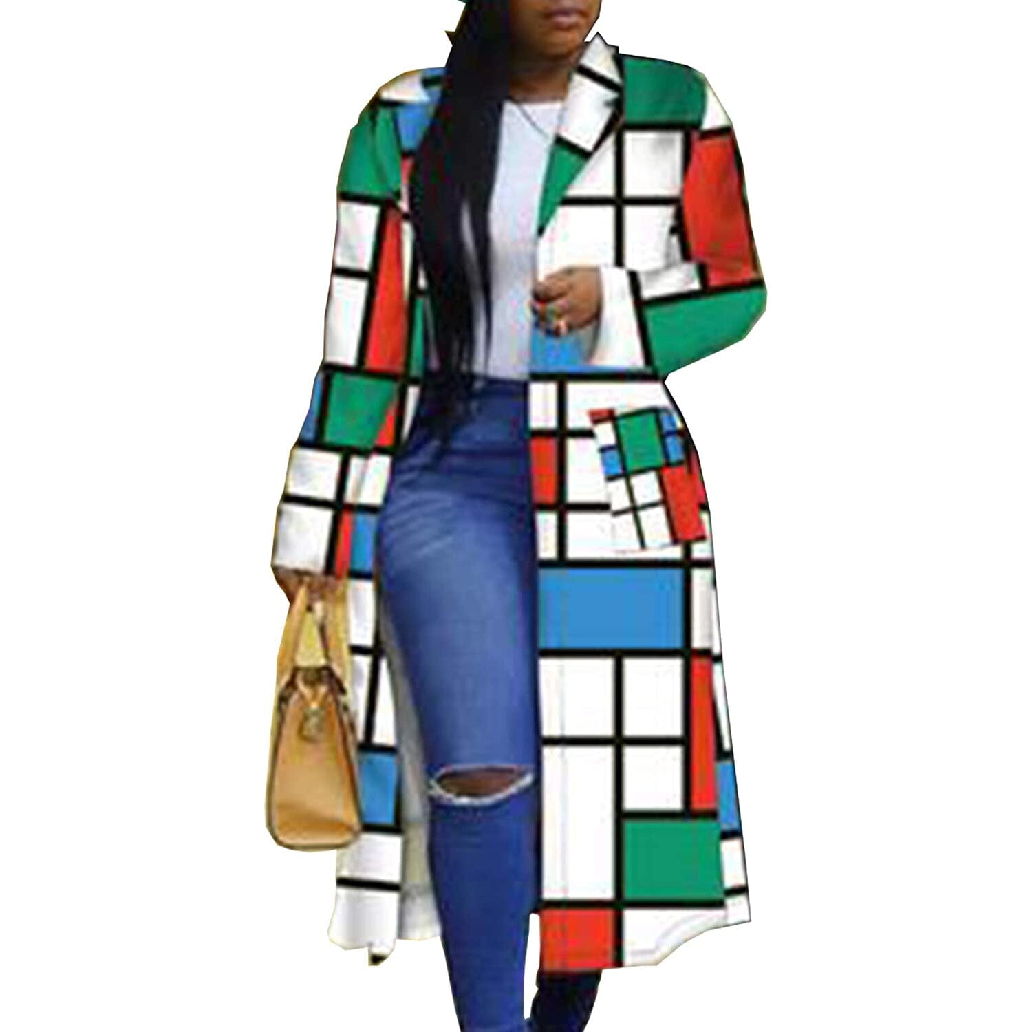 Colored Geo Turn Down Collar Trench Coat