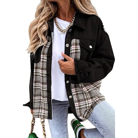 Denim Jacket Long Sleeve Plaid Button Down Shirts Shacket