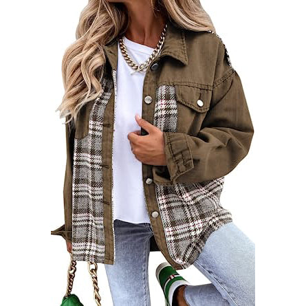 Denim Jacket Long Sleeve Plaid Button Down Shirts Shacket