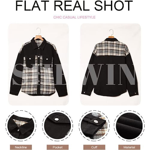Denim Jacket Long Sleeve Plaid Button Down Shirts Shacket