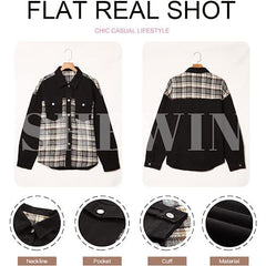 Denim Jacket Long Sleeve Plaid Button Down Shirts Shacket