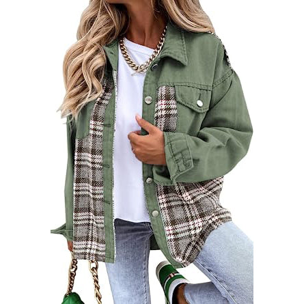 Denim Jacket Long Sleeve Plaid Button Down Shirts Shacket