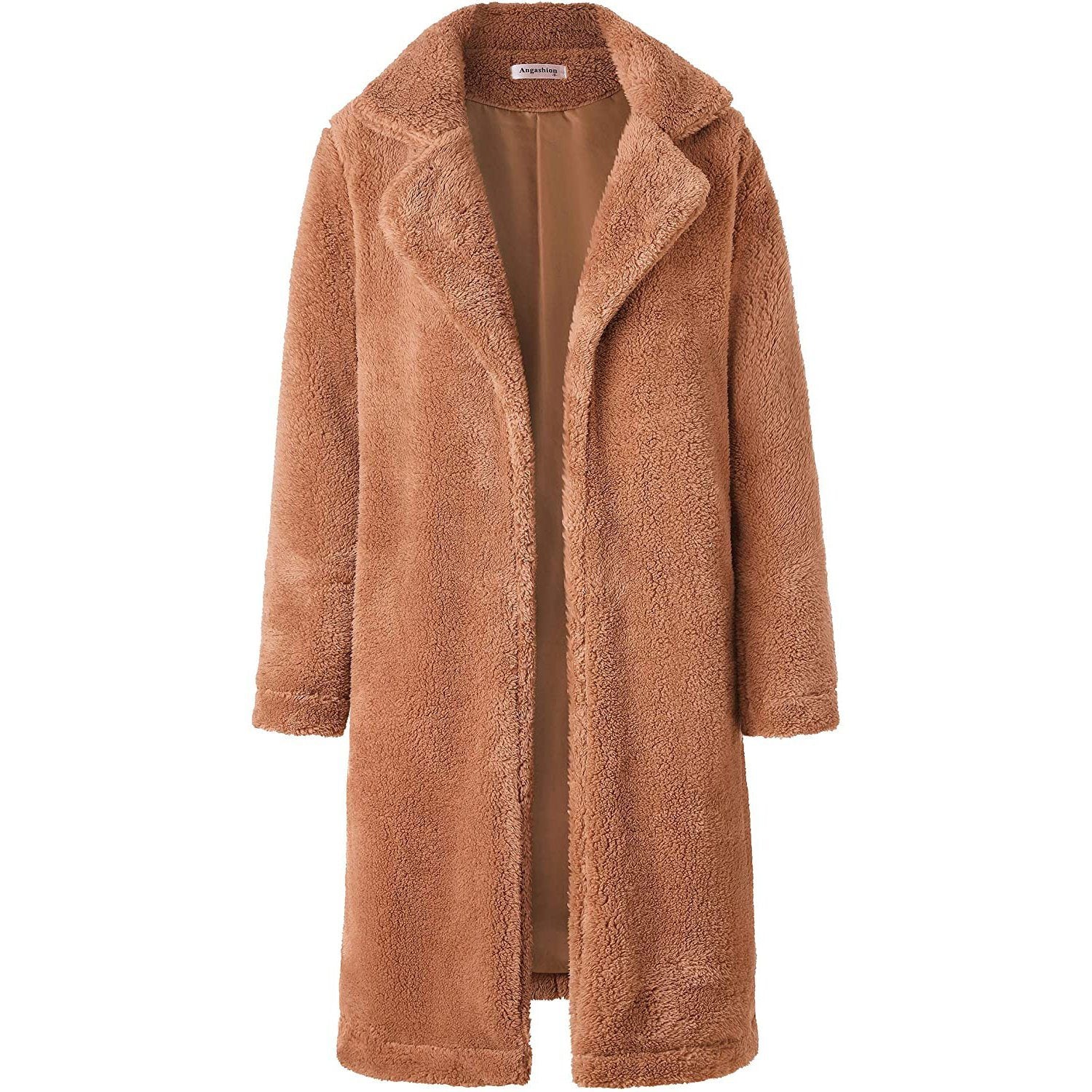 Fuzzy Fleece Lapel Open Front Long Cardigan Coat