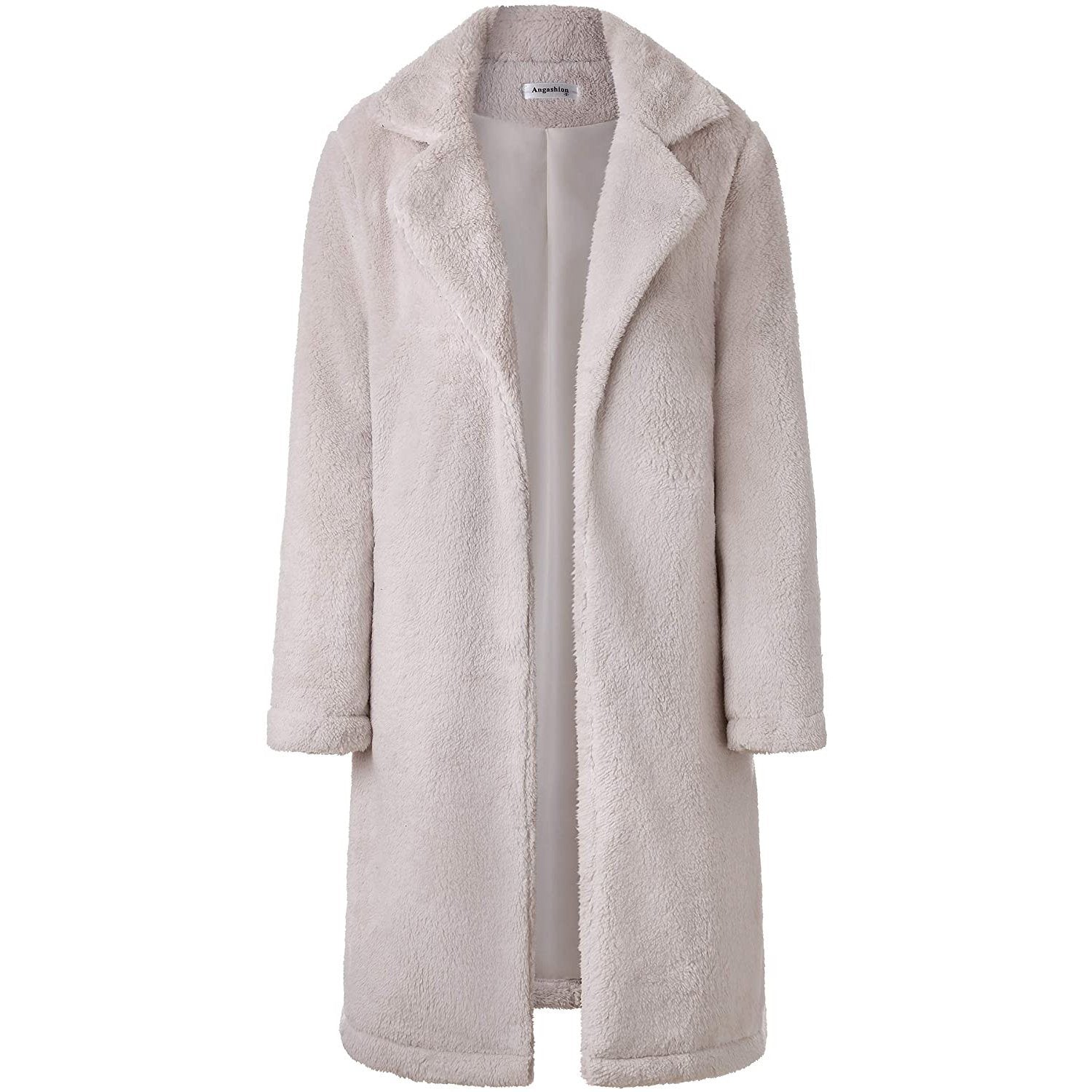 Fuzzy Fleece Lapel Open Front Long Cardigan Coat