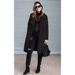 Fuzzy Fleece Lapel Open Front Long Cardigan Coat