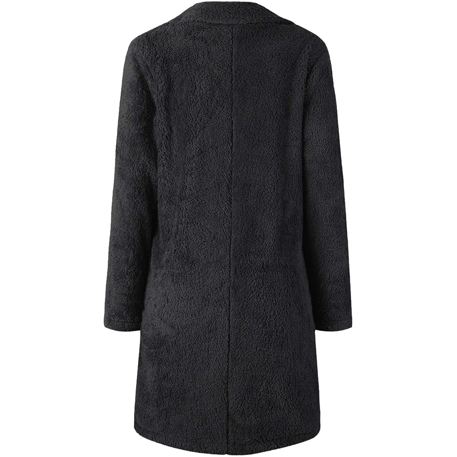 Fuzzy Fleece Lapel Open Front Long Cardigan Coat