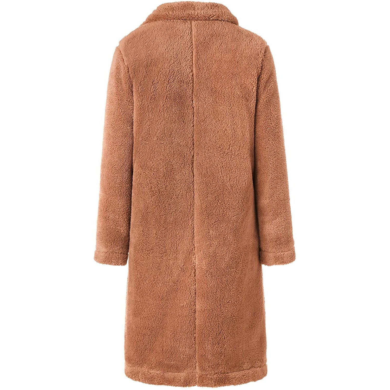 Fuzzy Fleece Lapel Open Front Long Cardigan Coat