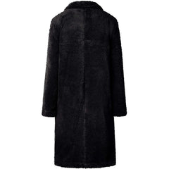 Fuzzy Fleece Lapel Open Front Long Cardigan Coat