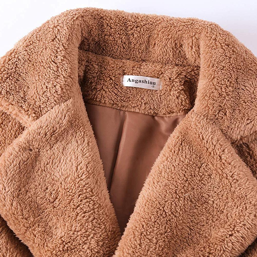 Fuzzy Fleece Lapel Open Front Long Cardigan Coat