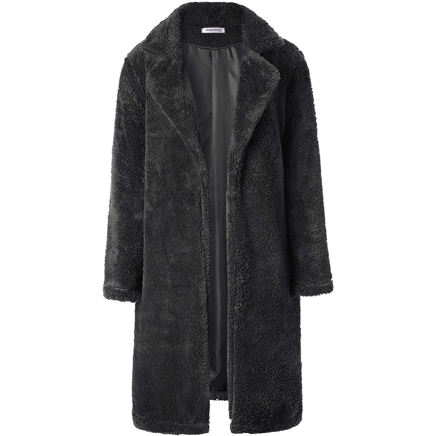 Fuzzy Fleece Lapel Open Front Long Cardigan Coat