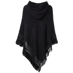 Hooded Cape with Fringed Hem Crochet Poncho Knitting Patterns