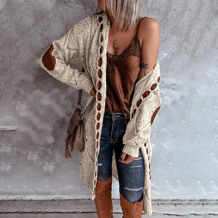 Knitted Color Block Hooded Cardigan Sweater