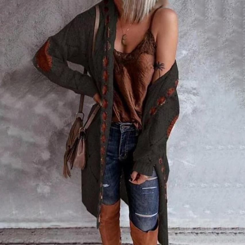 Knitted Color Block Hooded Cardigan Sweater