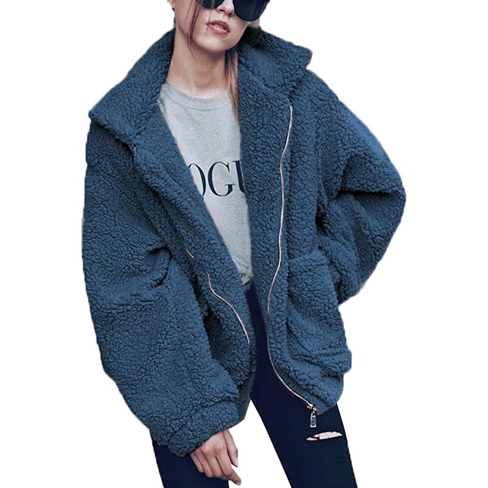 Lapel Zip Up Faux Shearling Shaggy Coat Jacket