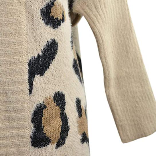 Long Sleeves Leopard Print Knitting Cardigan