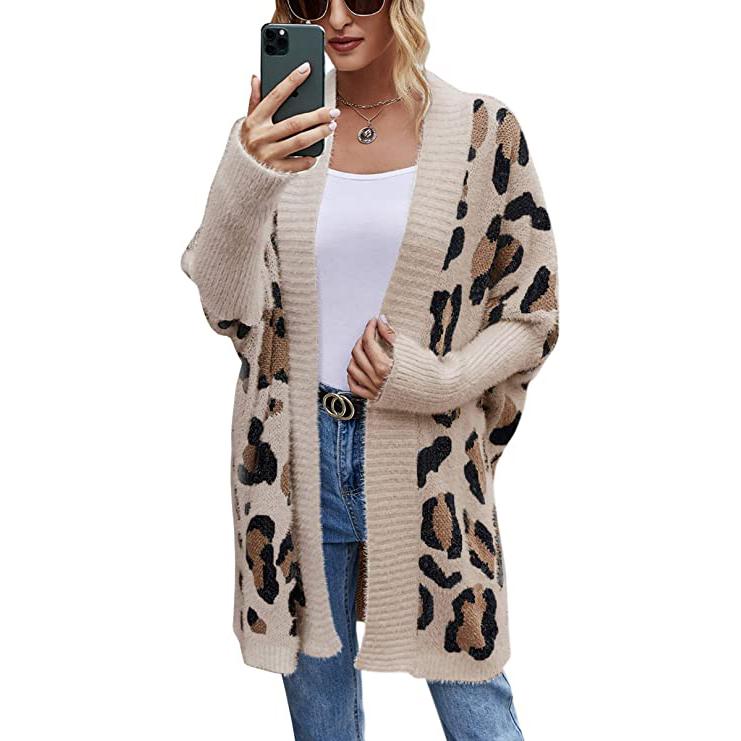 Long Sleeves Leopard Print Knitting Cardigan