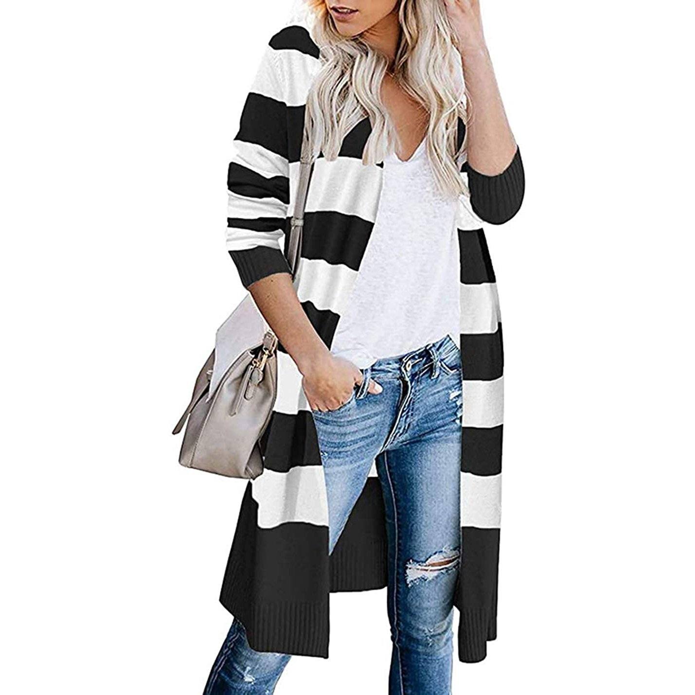 Open Front Long Cardigan Long Sleeves Lightweight Knit Fall Sweater