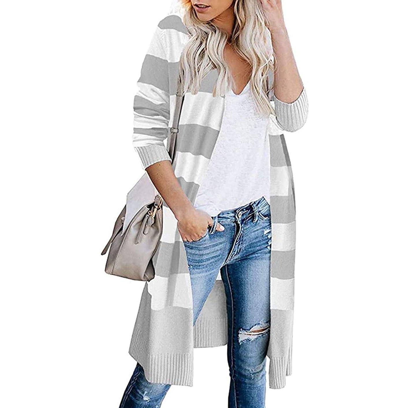 Open Front Long Cardigan Long Sleeves Lightweight Knit Fall Sweater