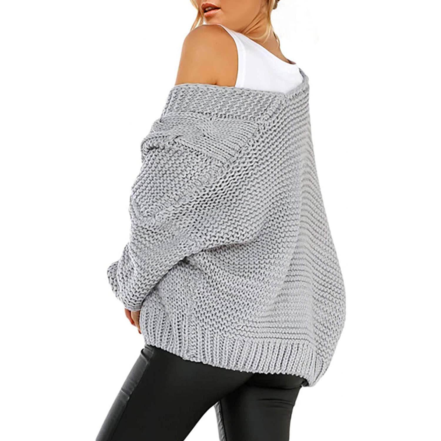 Open Front Long Sleeve Chunky Knit Cardigan Sweaters Loose Outwear Coat