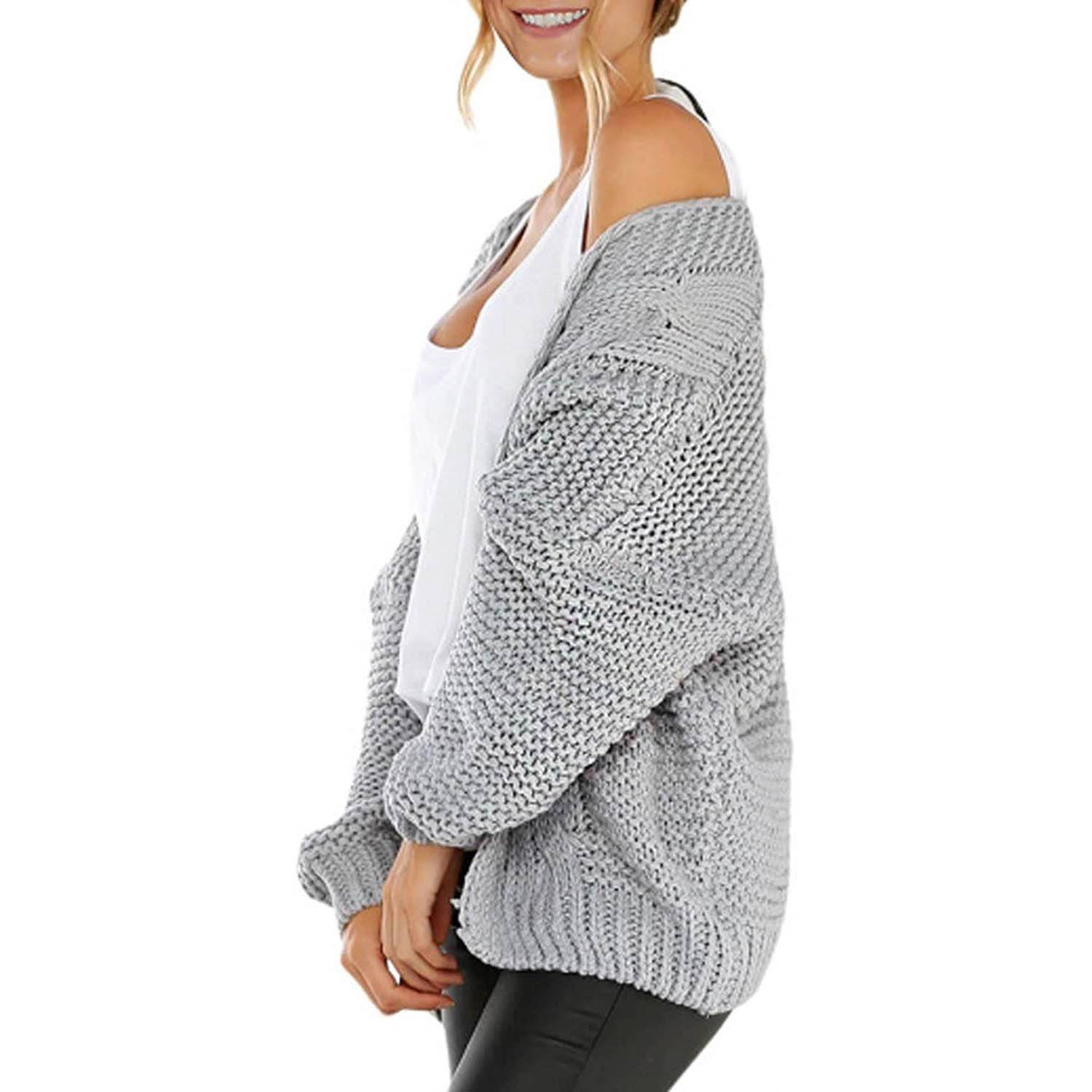 Open Front Long Sleeve Chunky Knit Cardigan Sweaters Loose Outwear Coat