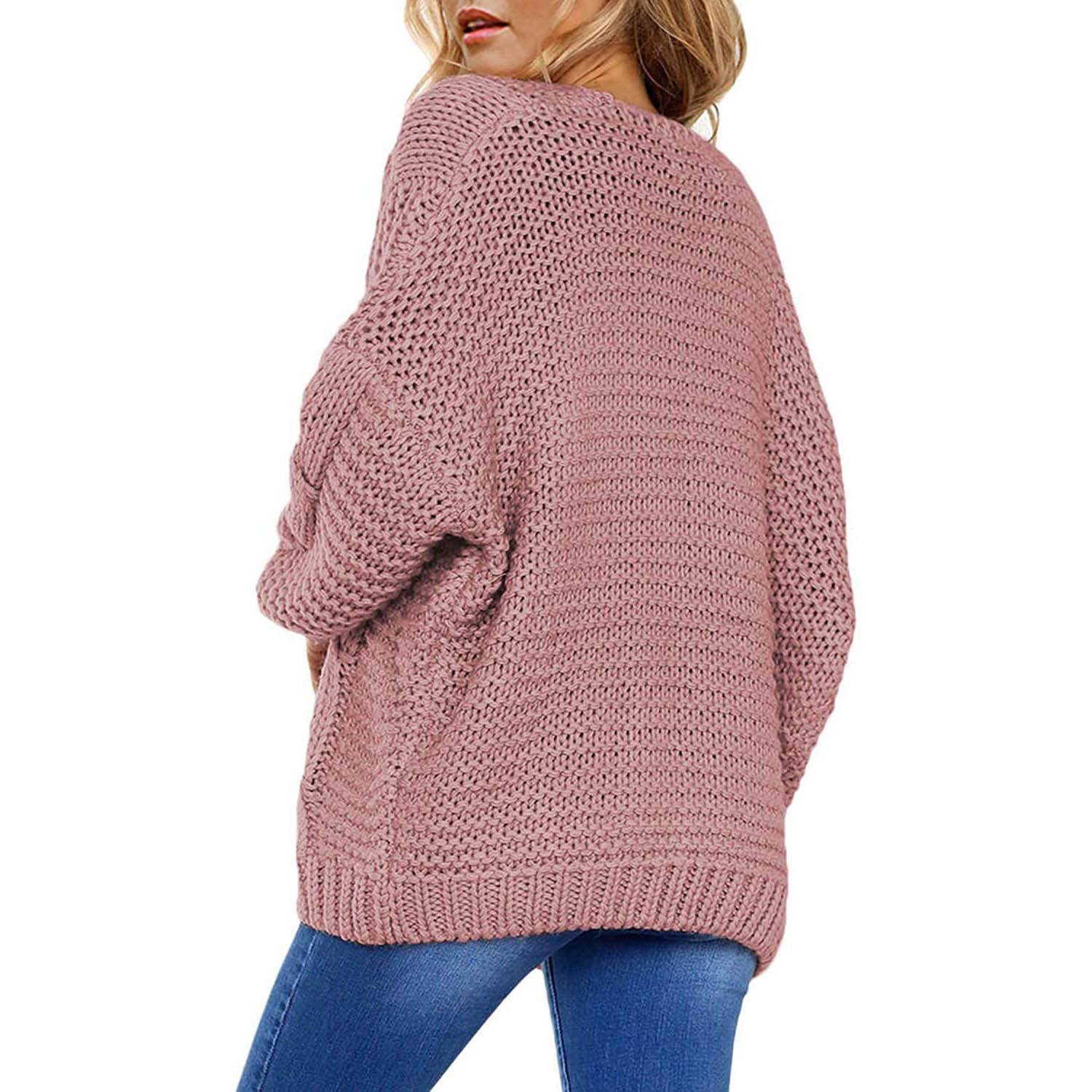 Open Front Long Sleeve Chunky Knit Cardigan Sweaters Loose Outwear Coat