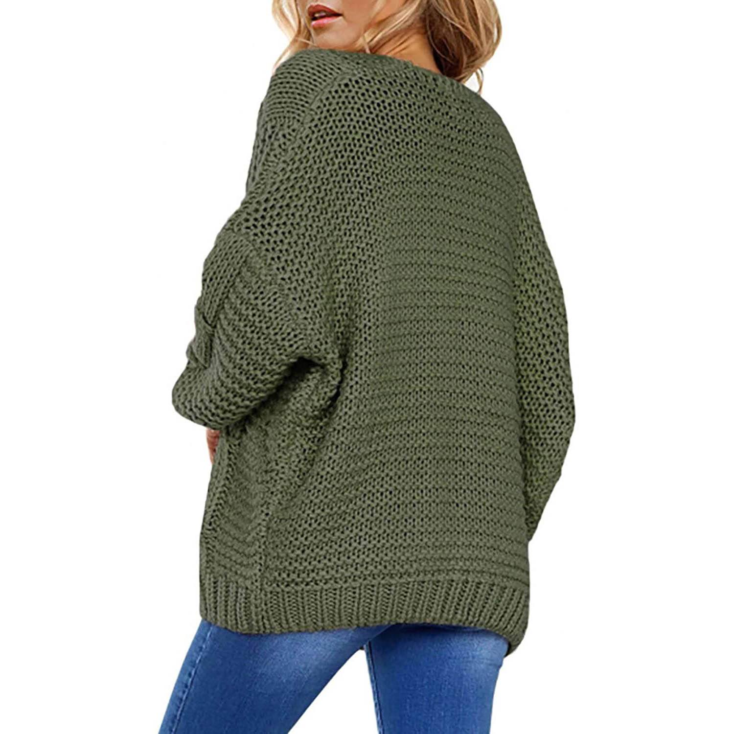 Open Front Long Sleeve Chunky Knit Cardigan Sweaters Loose Outwear Coat