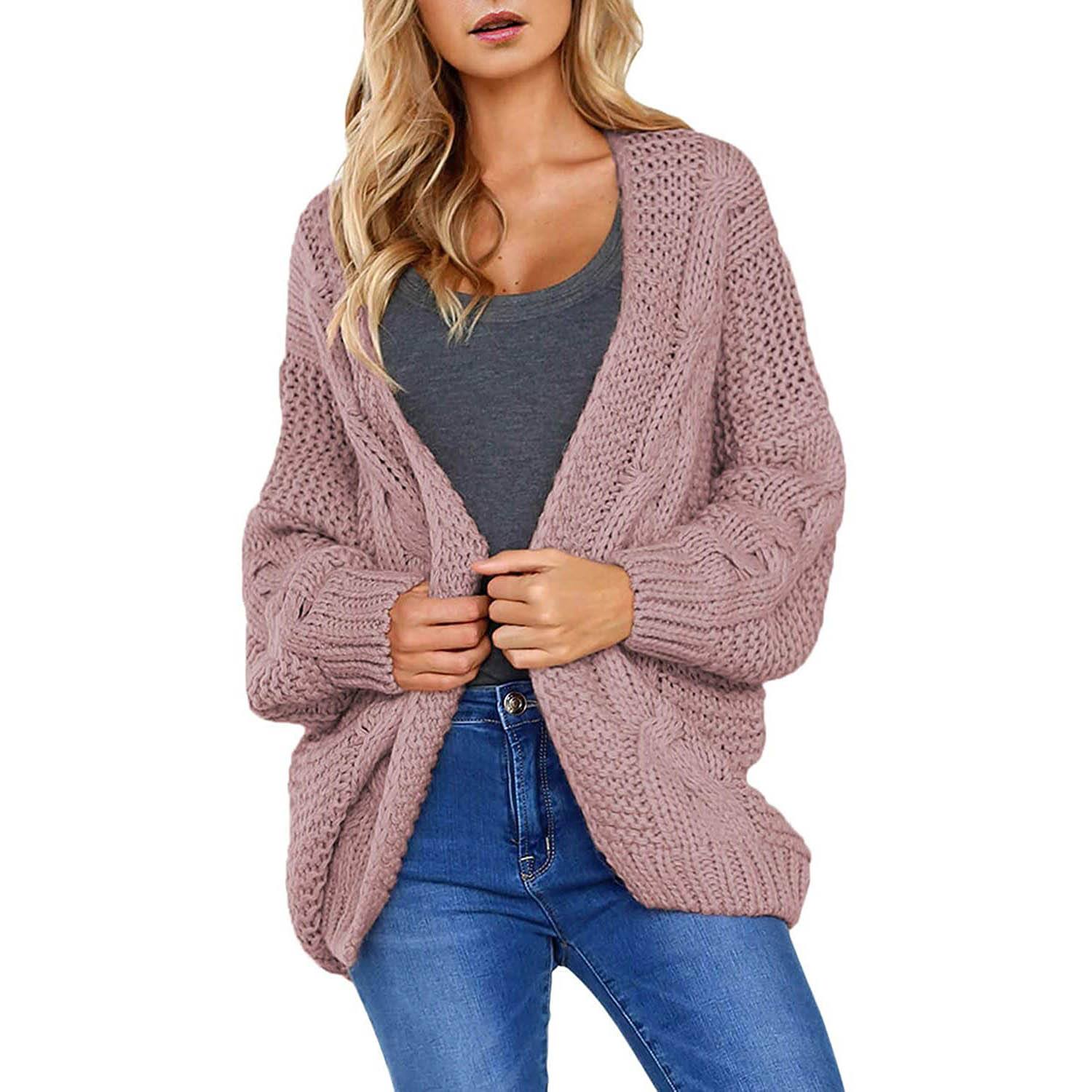 Open Front Long Sleeve Chunky Knit Cardigan Sweaters Loose Outwear Coat