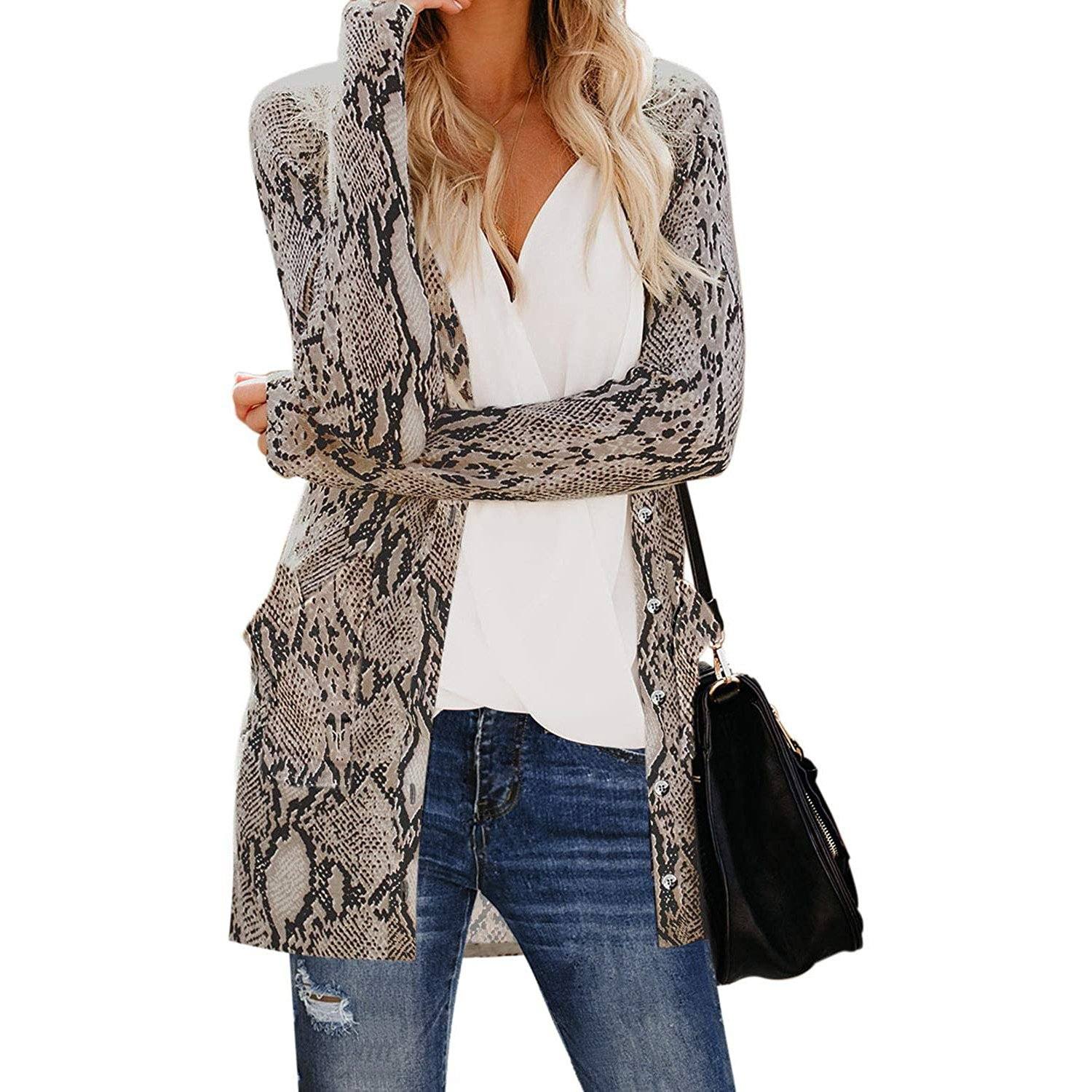 Open Front Printed Cardigans Sweaters Thin Coats Jackets Outerwear