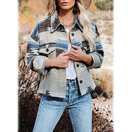 Plaid Long Sleeve Button Down Collar Coat