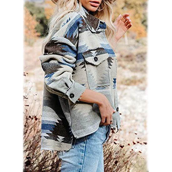 Plaid Long Sleeve Button Down Collar Coat