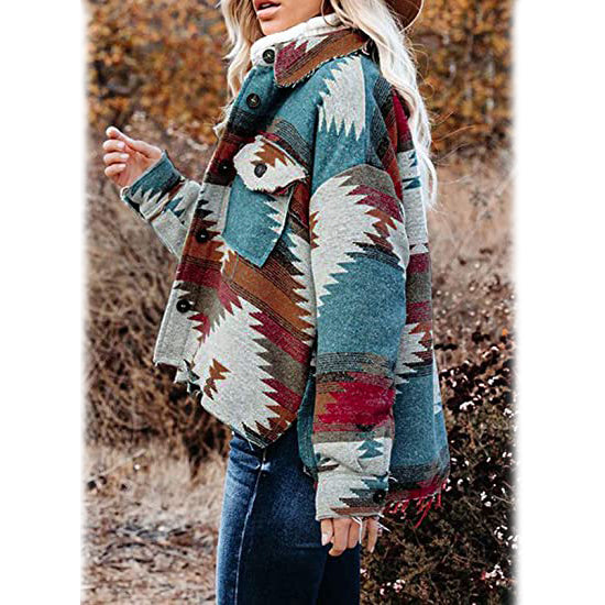 Plaid Long Sleeve Button Down Collar Coat