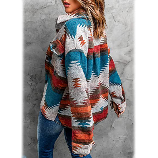 Plaid Long Sleeve Button Down Collar Coat